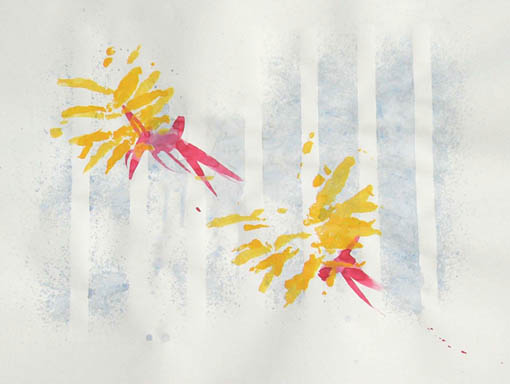 Fleurs papillons et barreaux, peinture de Jean-Louis Seux