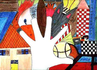 Main : Feutres et crayons de couleurs, 24 x 32 cm